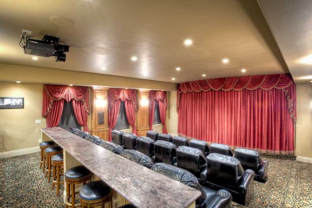 anco Innovations, Interior Design, Home Theater Design, Red Curtains